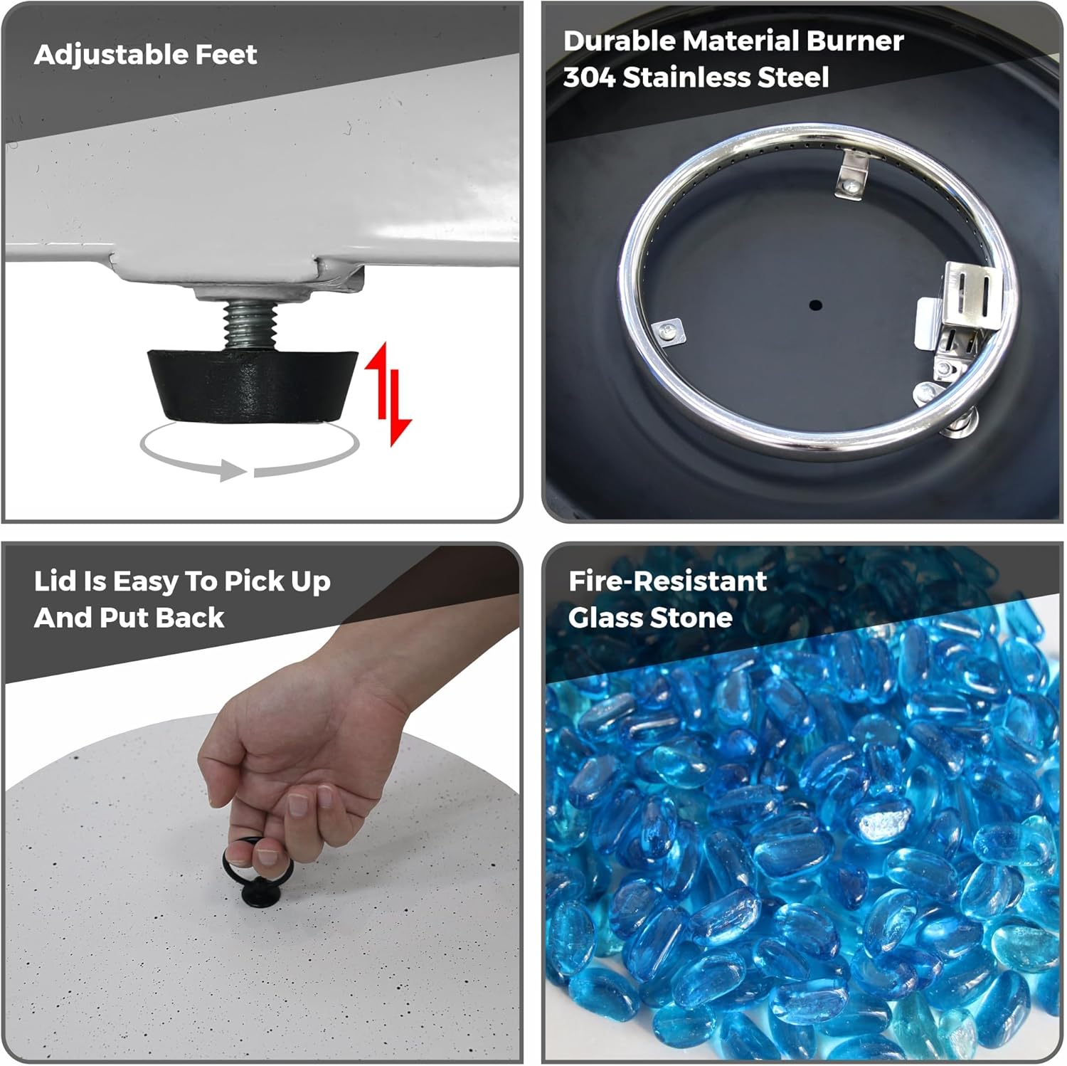 30' Outdoor Fire Pit Table with 50,000 BTU Output, Premium Gas Fire Pit Tables for Outside Patio, Round Propane Fire Pit with Glass Stones, Waterproof Cover (White, 30 inch)