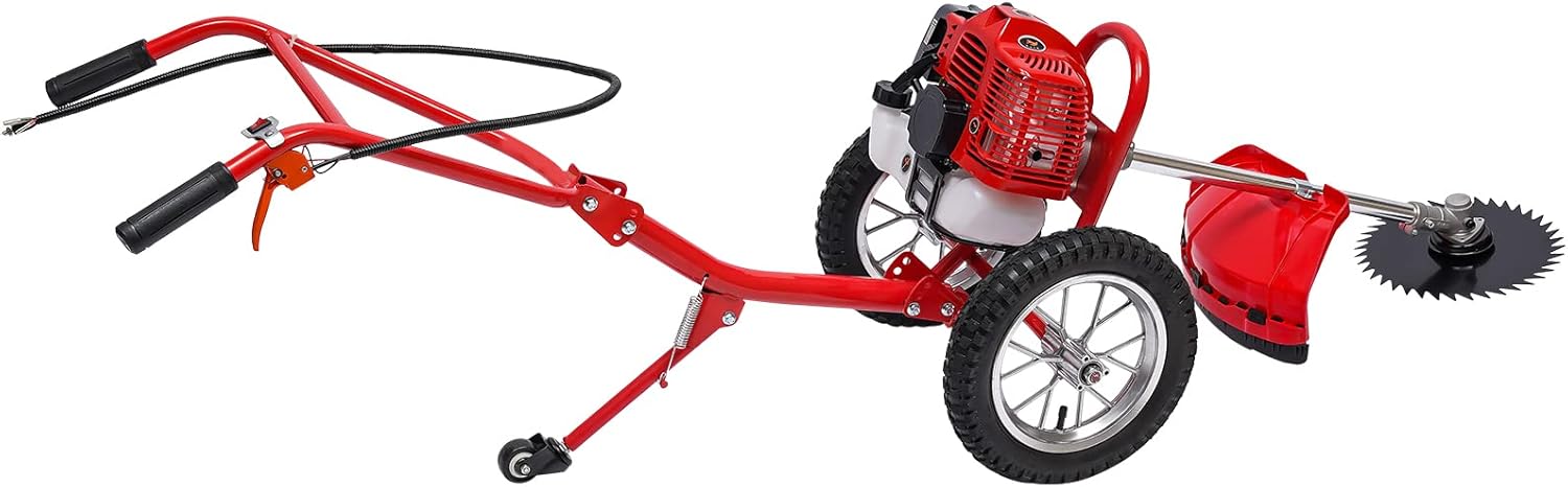 Gasoline Lawn Mower, Two-Stroke Air-Cooled Hand Push Lawn Mower, 49.0CC Single-Cylinder Grass Hand Push Irrigation Mower with 0.95L Fuel Tank Volume for Mountains, Hills, Plains