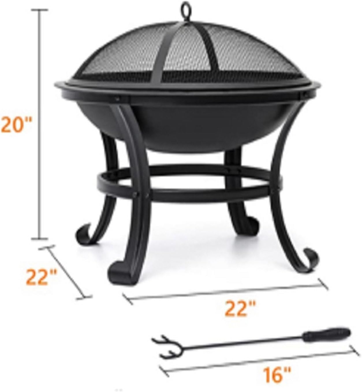 22 Inch Outdoor Fire Pit Steel Wood Burning Firepit with Mesh Screen, Fire Poker & Log Grate for Patio, Camping and Backyard BBQ