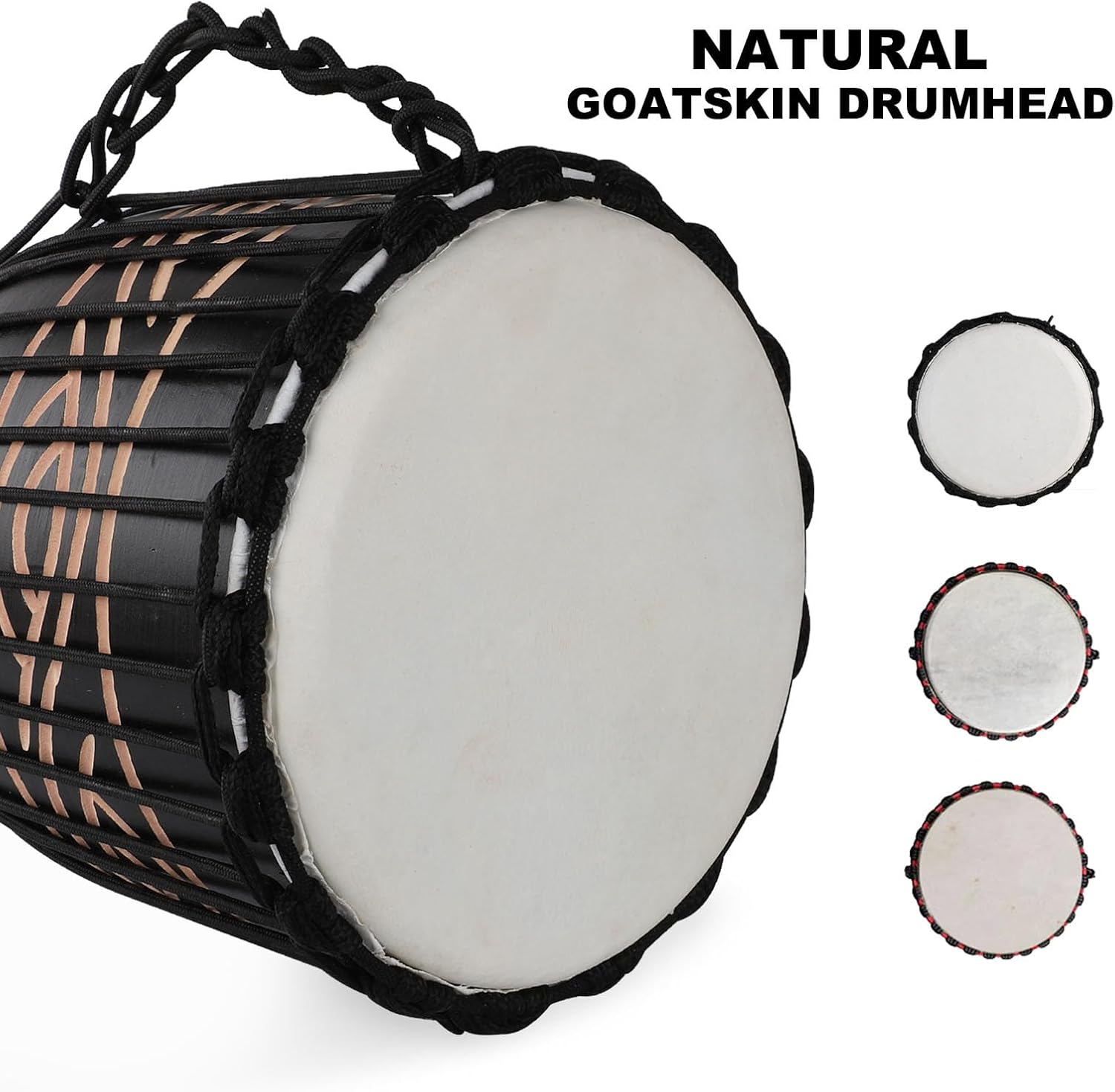 Djembe Drum for Adults,African Drum 10'' x 20'' Mahogany Goatskin Drumhead Hand Drums for Beginners (Black)