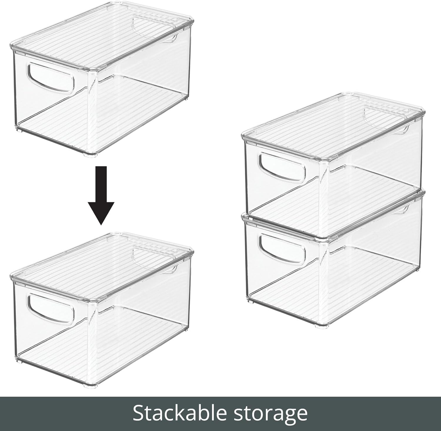 mDesign Deep Plastic Bathroom Storage Bin Box, Lid/Built-in Handles, Organization for Makeup, Hair Styling Tools, Toiletry Accessories in Cabinet, Shelves, Ligne Collection, 8 Pack, Clear