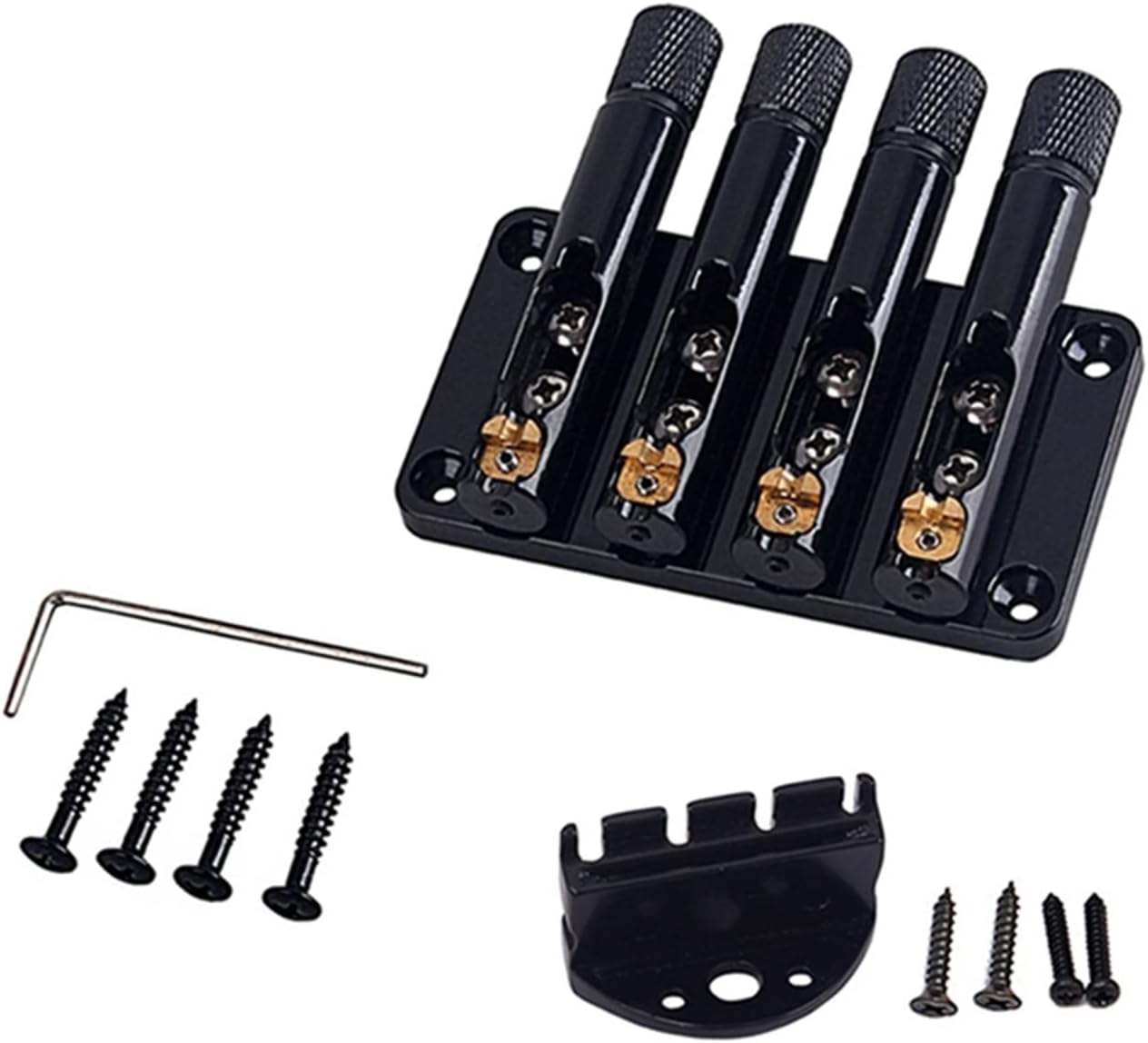 4 String Bass Guitar Bridge Headless Tailpiece with String Locks and Screws for Guitar Bass Electric Guitar Bridge
