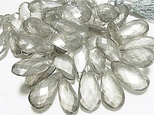 silver gray quartz, semi precious gemstone. faceted large pear briolette, long drop 14-17mm 5pcs