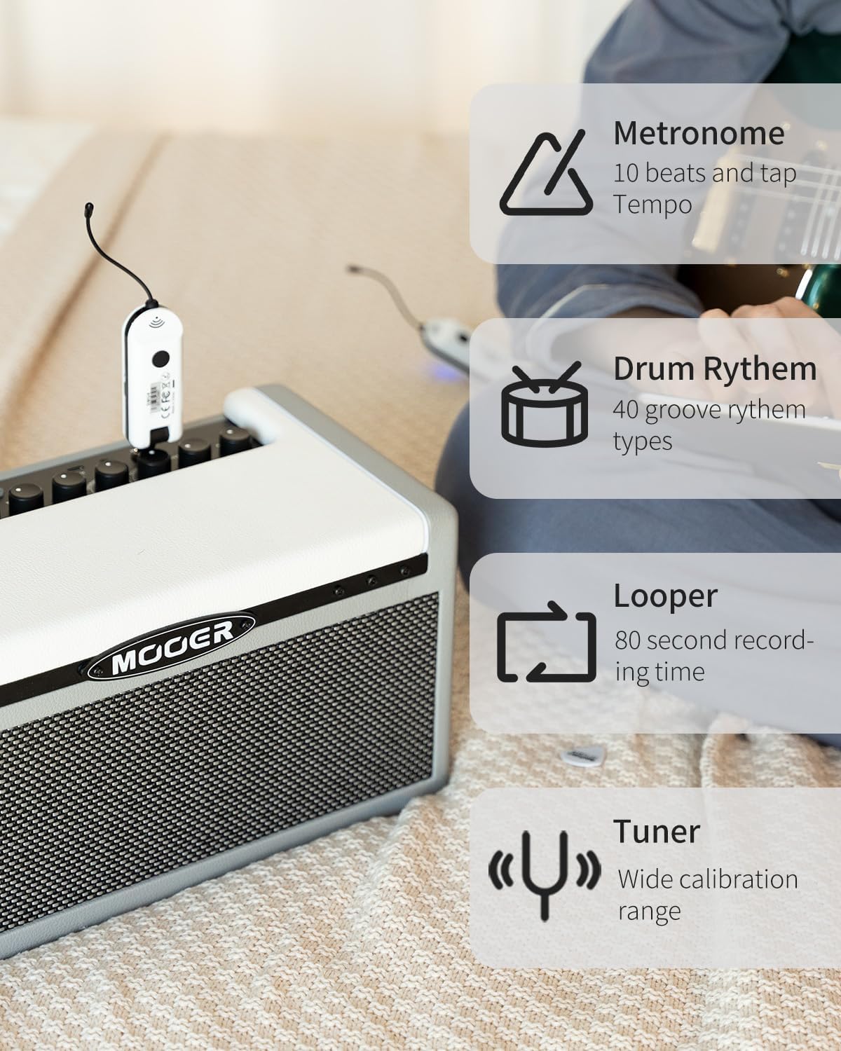 MOOER SD30i Practice Guitar Amp Portable Smart Amplifier, Bluetooth 30W Stereo Sound, 5Hrs Bettary Life, with 101 Effects, 80s Looper and 40 Drummer for Electric Guitar