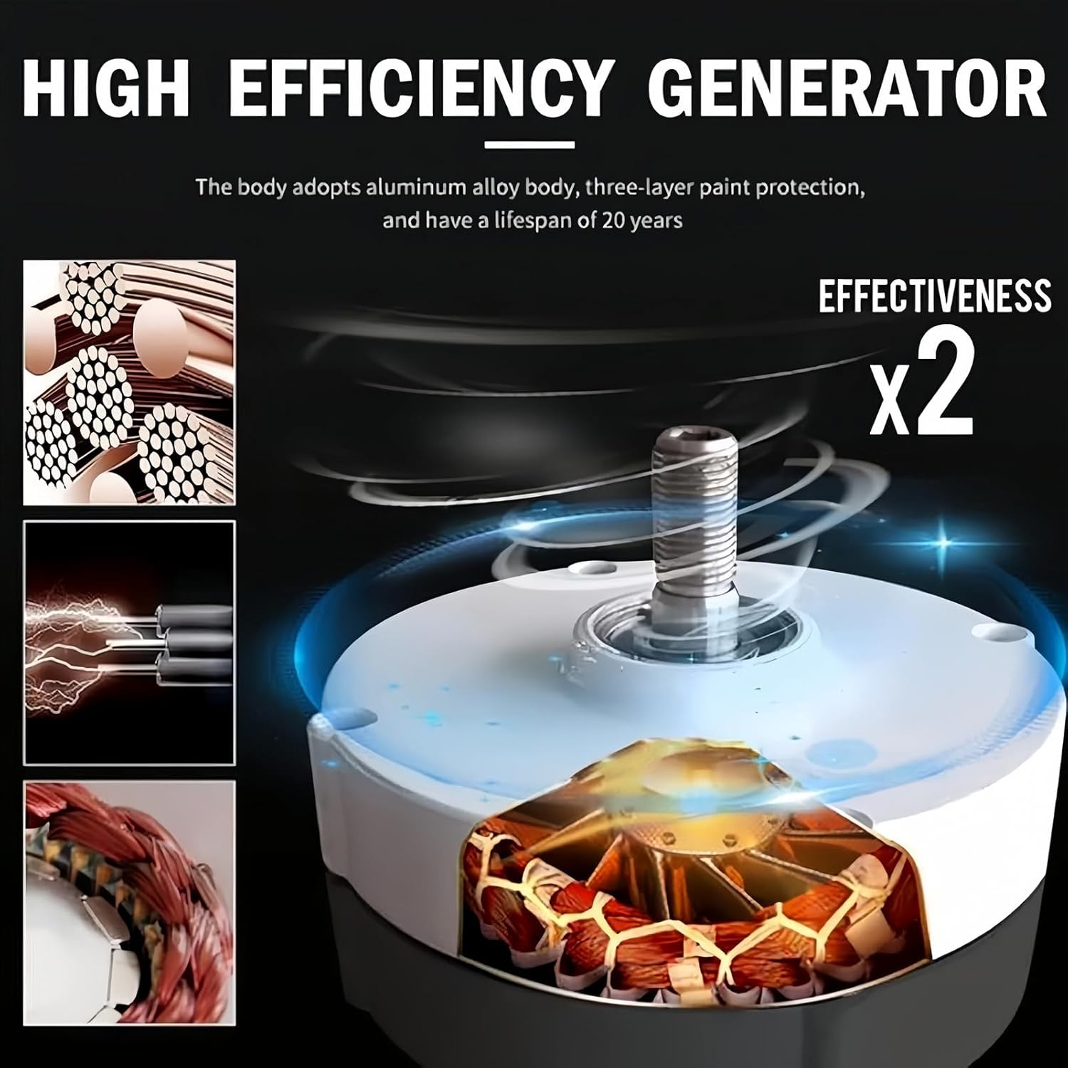 600W Gearless Wind Turbine Generator - 12000W 12V/24V/48V 3 Phase AC Permanent Magnet - Base Included for Vertical & Horizontal Turbine Applications