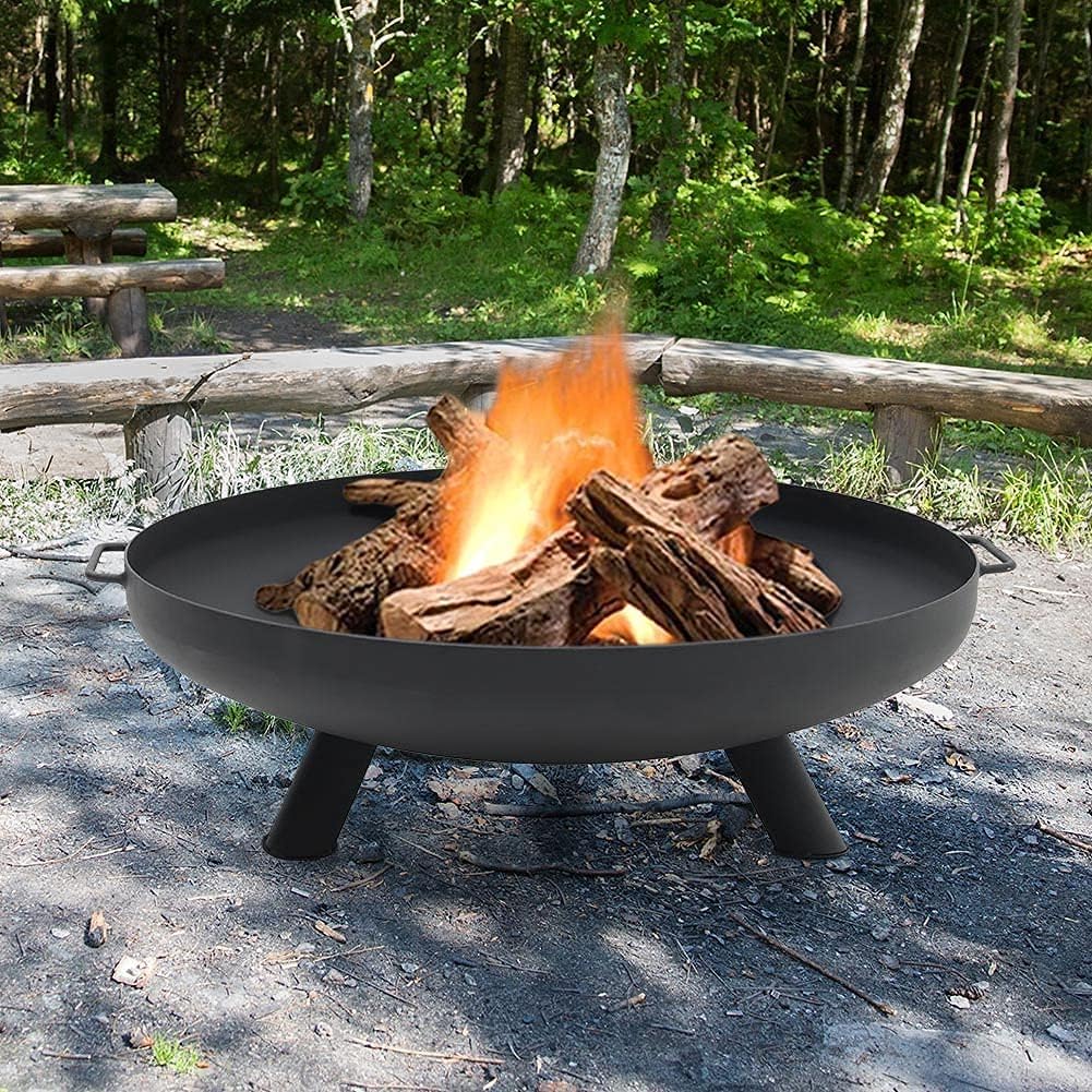 Rust Garden Fire Pit, Round, Steel, D60CM H22CM, Wood, Charcoal, Easy Assembly, Heavy Duty, Multifunctional, Ideal Yard Item