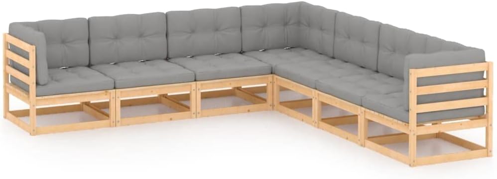 Furniture Sets 7 Piece Patio Lounge Set with Cushions Solid Wood Pine,Rustic Pinewood Patio Lounge Set: Relax and Dine Outdoors in Comfort Garden Conversation Sets