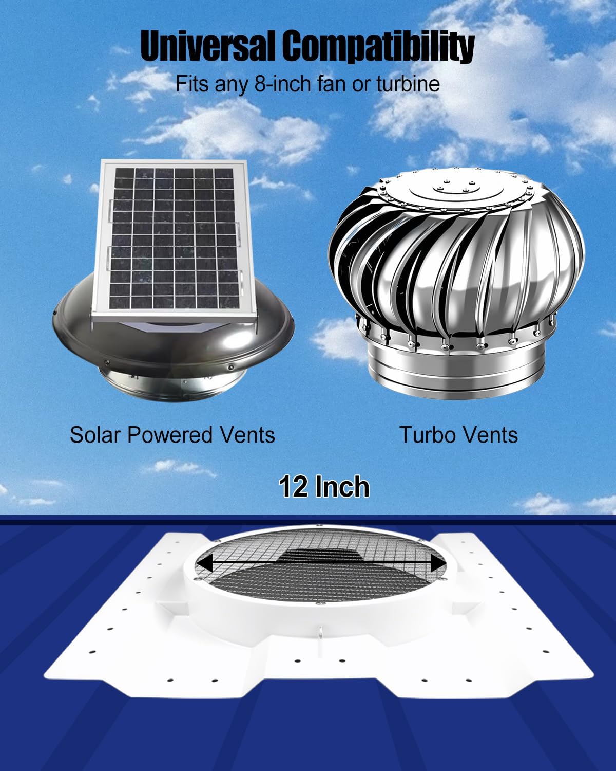 2 Pcs Container Roof Vent Adapter, 12 Inch Multifunctional Roof Ventilation System Adapter Compatible with Conex Container for Whirlybird Turbine Vent and Solar Roof Fan