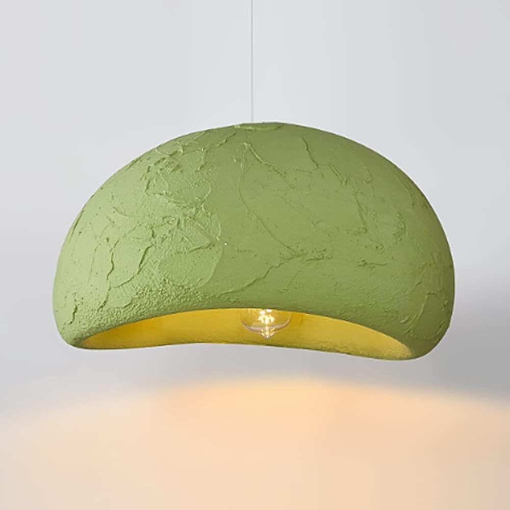 Japanese Wabi-Sabi Style Bird's Nest Pendant Light | Modern Resin Hanging Lamp | Creative Concrete Polystyrene Shade Chandelier | Stylish Kitchen Island Bar Ceiling Suspension Lamp(Green)