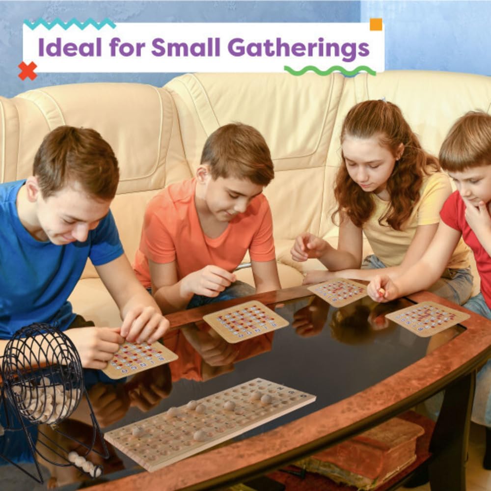 Deluxe Bingo Game with Accessories, Metal Ball Spinner, Wooden Bingo Balls & Board & Shutter Cards for Adults, Boys and Girls by Hey! Play!