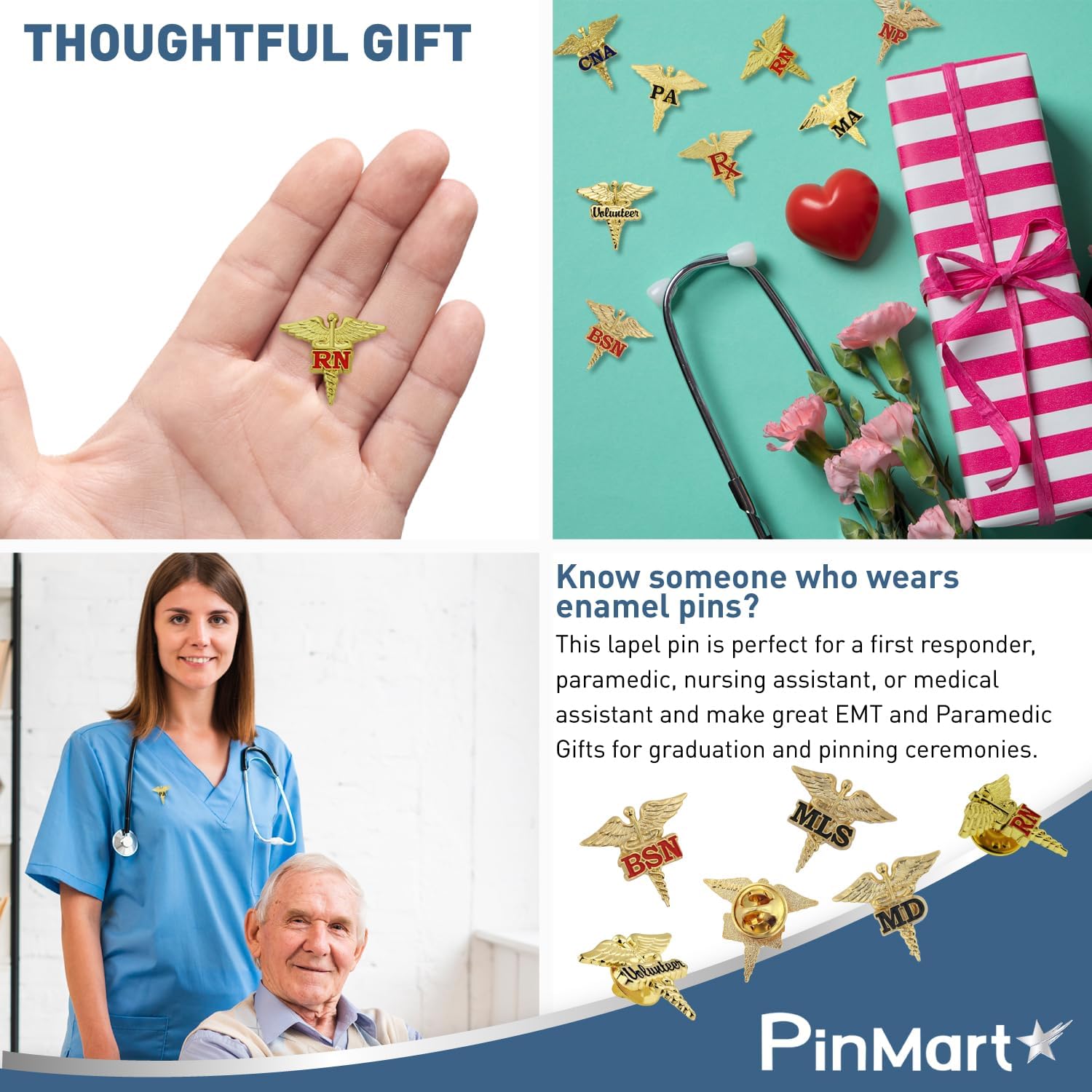 PinMarts Caduceus Nursing Enamel Lapel Pin - Ideal CNA Badge, Medical Assistant Accessories, Nurse Badge Essentials, Perfect for Phlebotomy, EMT, and Pharmacy Technician Accessories