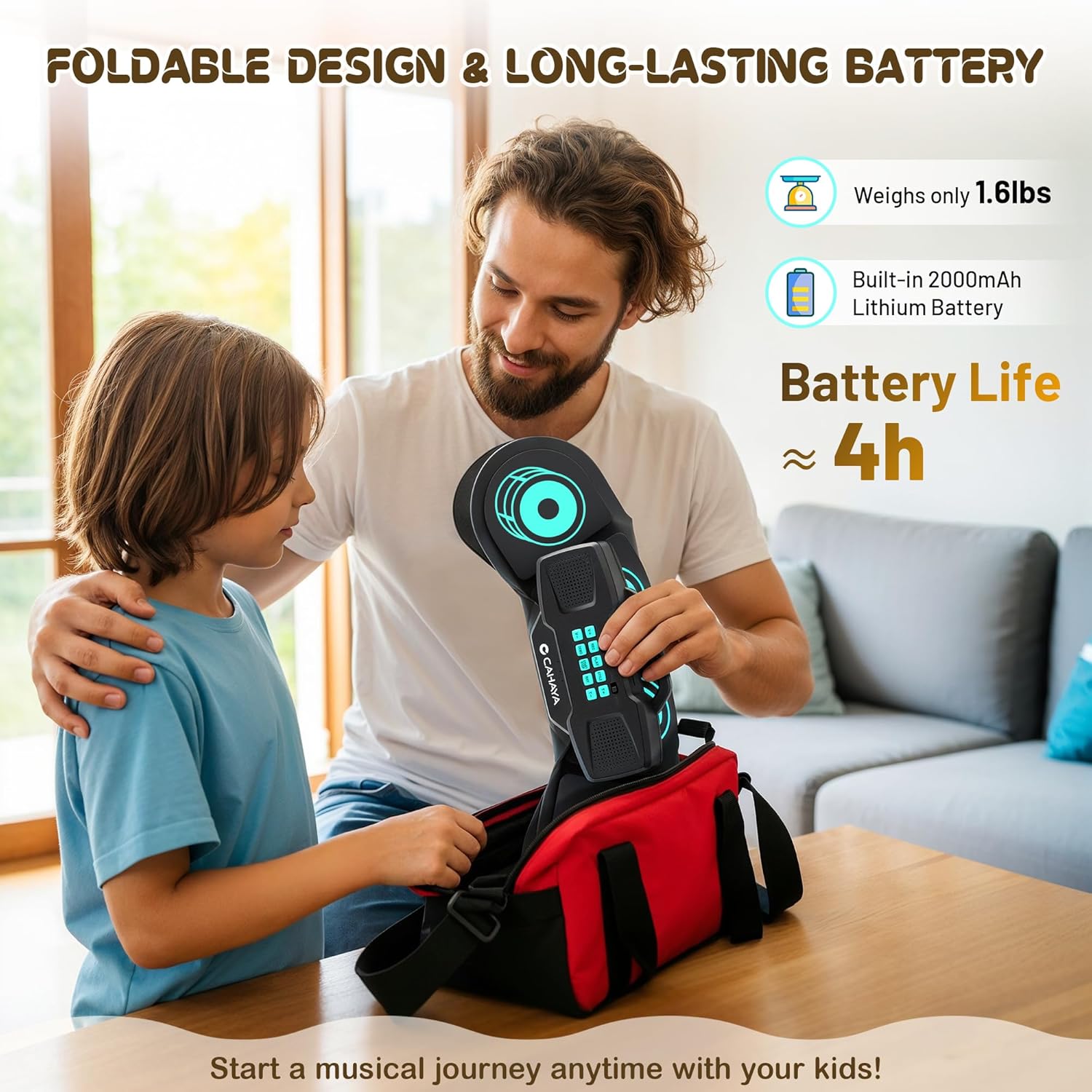 CAHAYA Electric Drum Pad Kids - Electronic Drum Set 9-Pads with Dual Speakers MIDI Portable Electric Drum Kit for Beginners Gift with Small Tray, Tripod Stand, Drumstick Bag