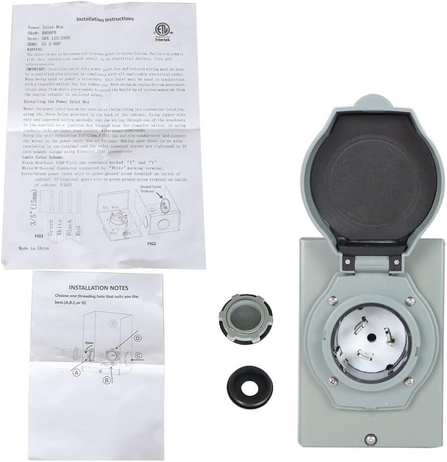 50 A Generator Power Inlet Box NEMA SS2-50P 3 Prong Power Inlet Box 120/250V