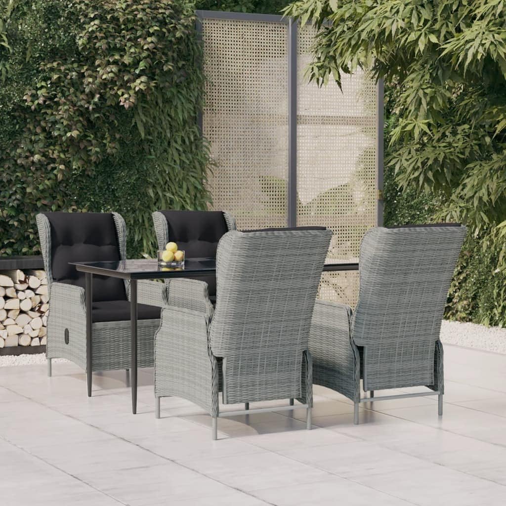 5 Piece Patio Dining Set Light Gray Poly Rattan,Elegant Outdoor Dining Set with Reclining Chairs for Patio and Garden Furniture Sets for Patio, Lawn & Garden