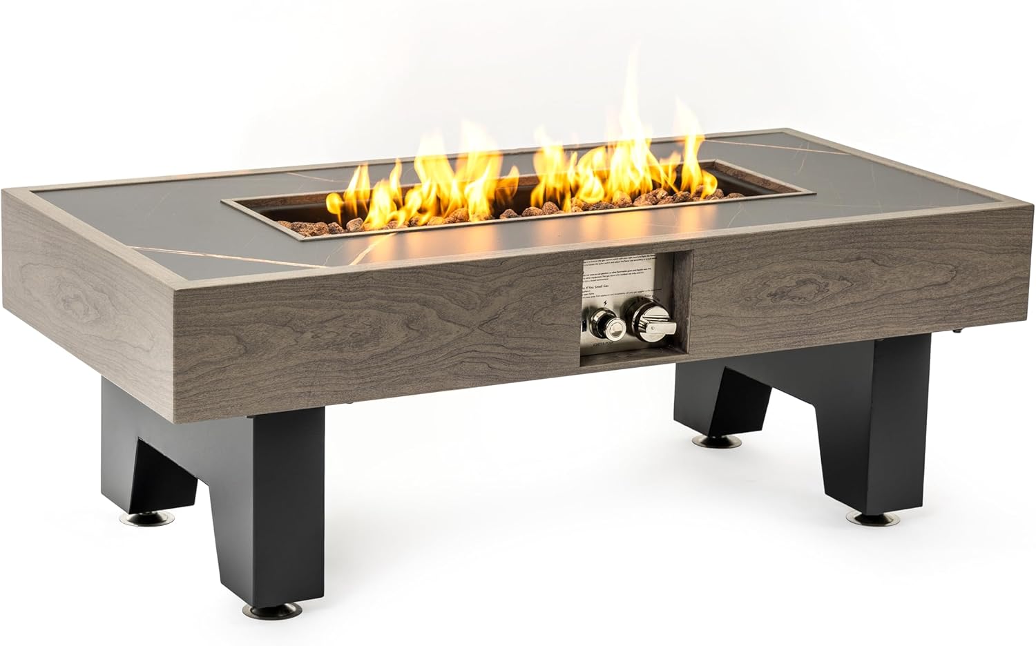 42 Inches Grey Wood Fire Pit Table – Indoor/Outdoor Fire Pit for Living Room, Patio, Backyard – Stylish & Functional Fireplace Table (1 Doors)