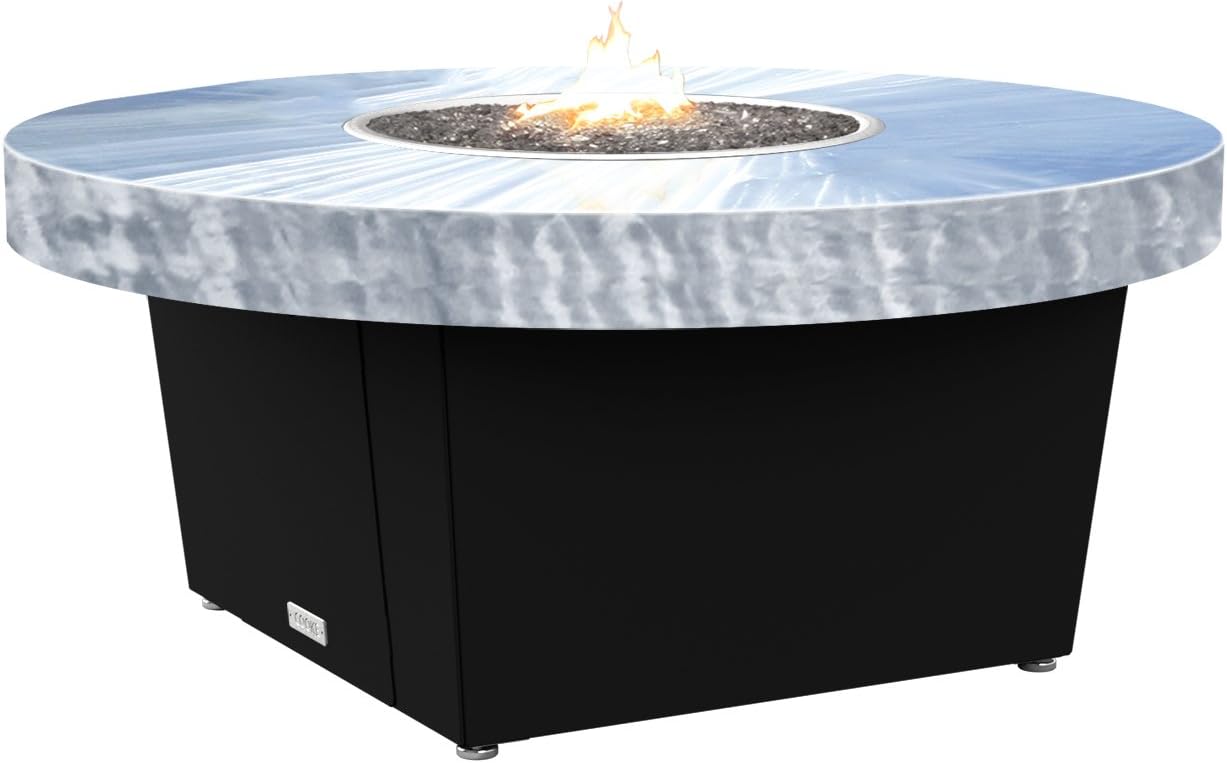 COOKE Parkway Circular Fire Pit Table - 48 Diam - Natural Gas - Brushed Aluminum Top - Black Powdercoat Base