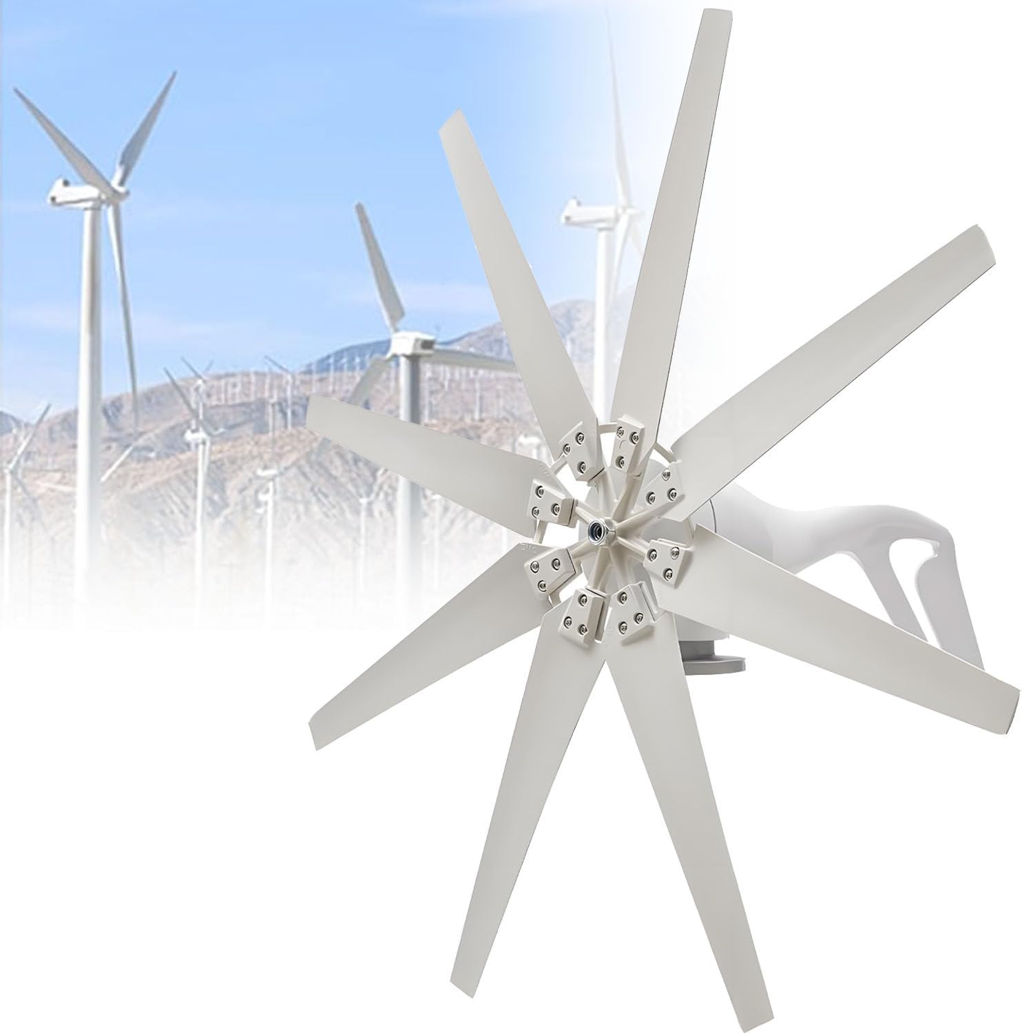 8-Blade Windmill kit with Charge Controller,20000W Wind Turbine Generator Kit,Auto Adjust Windward,Wind Mill Generator with 8 Blade,for Home Off-Grid Use, RV, Marine 12V-White