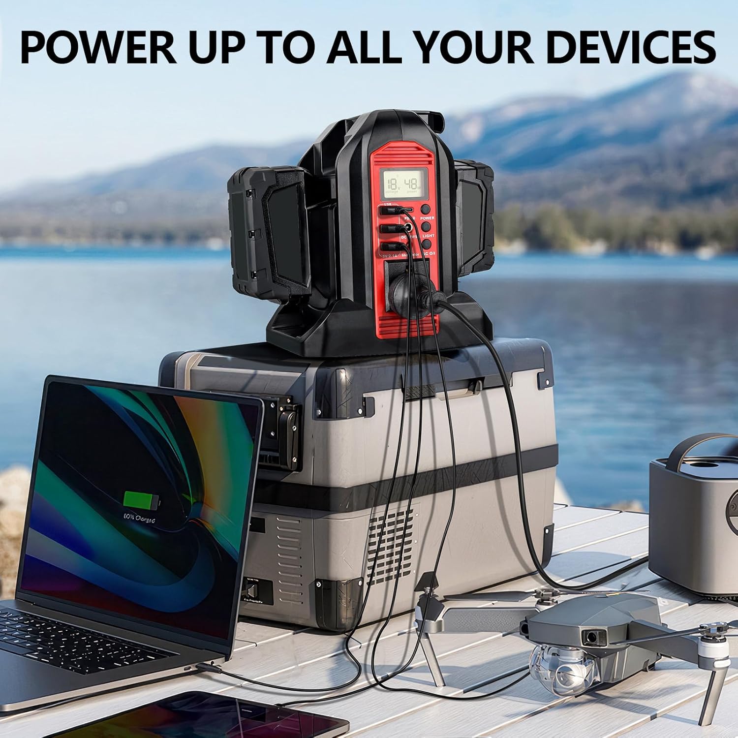 WaxPar Power Inverter Compatible with Milwaukee 18V Battery, 350W Power Supply Inverter Outdoor Generators Converter DC 20V to AC 110V ~120V with AC Outlet &USB Port&Type-C Port& LED Light