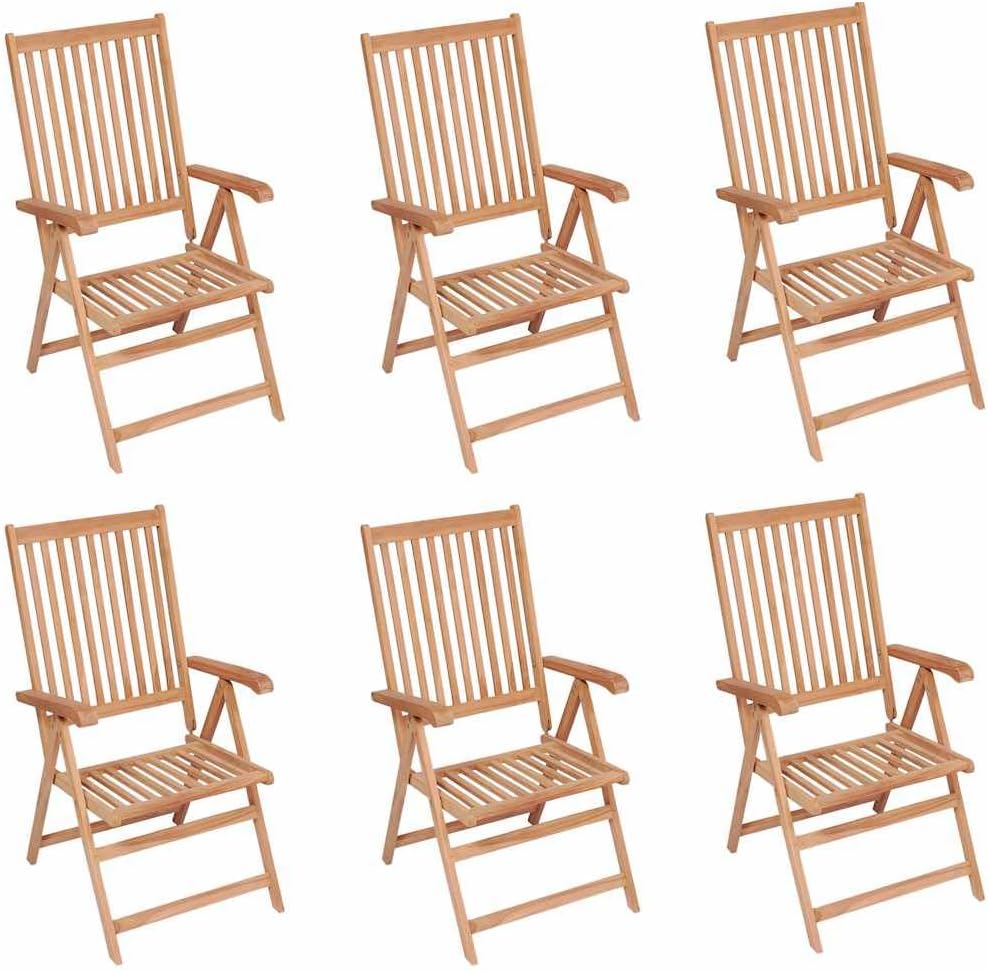 Reclining Patio Chairs 6 pcs Solid Teak Wood,Premium Teak Wood Folding Reclining Patio Chair Set for Outdoor Comfort and Relaxation Outdoor Furniture, Outdoor Chairs, Brown