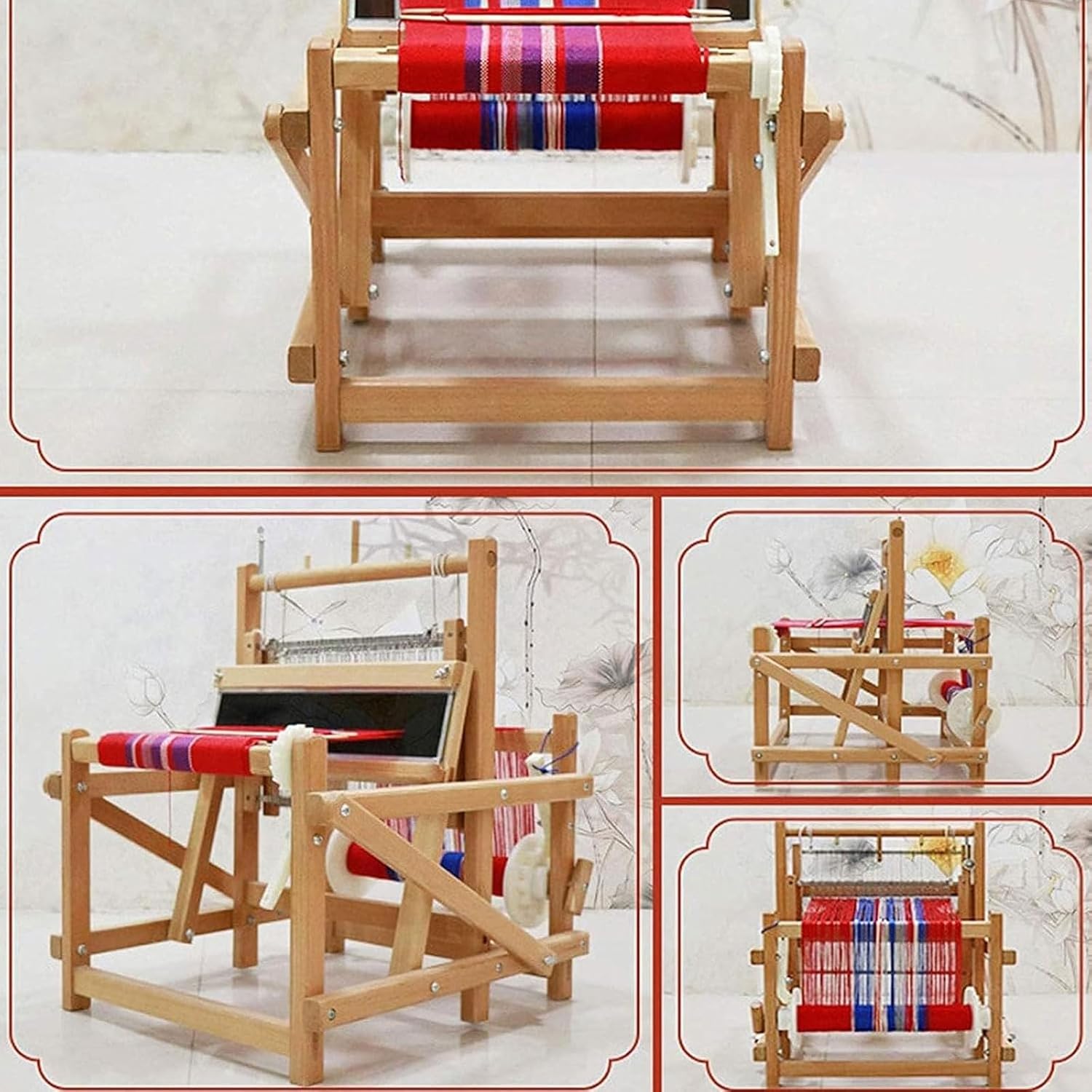 Foldable Multi-Craft Weaving Loom, Wooden DIY Hand-Knitting Weaving Machine, Weaving Width Limit 30cm, Density Of The Fabric Adjustable, Art Craft Kit with Mixed Yarns, for Beginners, Adults, Amateurs