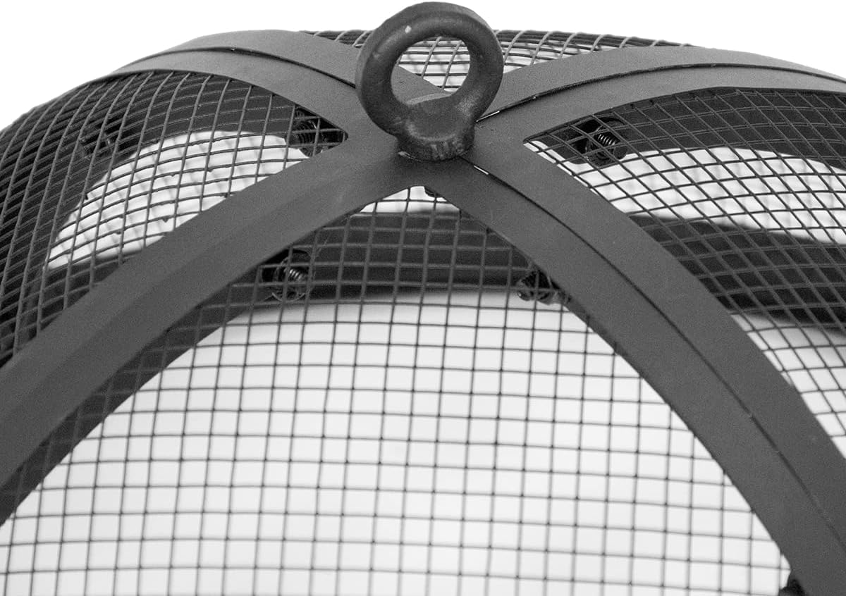 Blue Sky Outdoor Living Round Domed Steel Spark Screen and Screen Lift for Peak Patio Fire Pit, Black