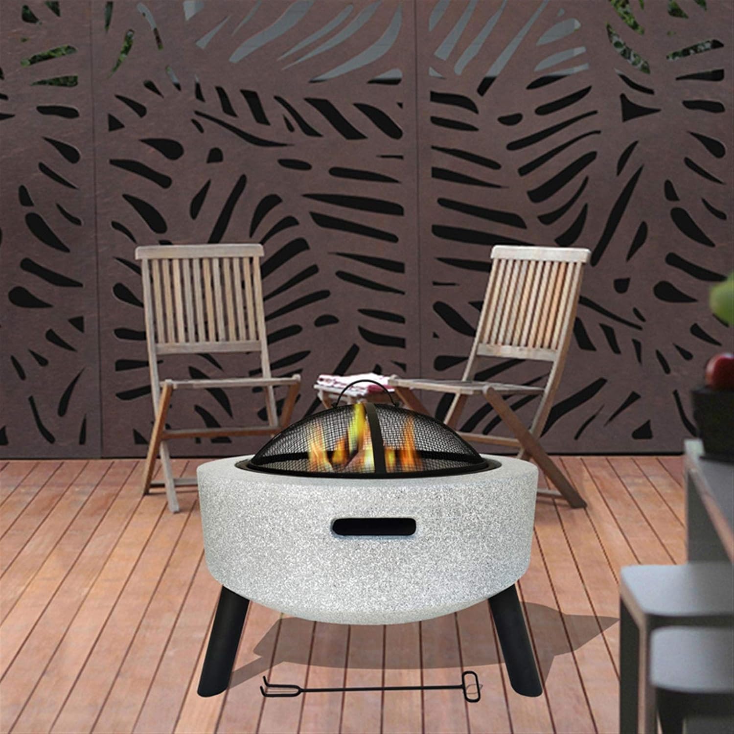 Outdoor Fire Pits Fire Bowl,Magnesia Barbecue Grill,Used for Outdoor Garden Fire Pit Heating/Barbecuing,Garden Terrace Brazier and Patio Stove,Black/White