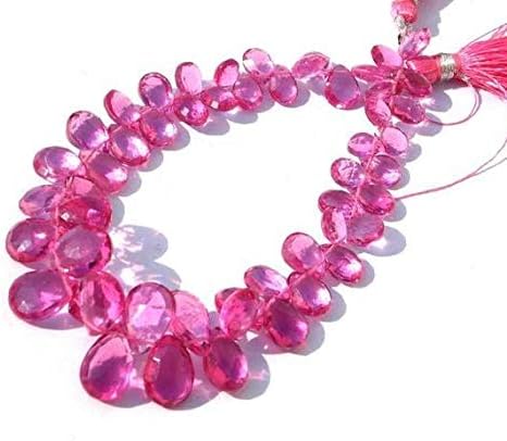 13 inch natural beads strand of 11x7-12x8mm faceted pear rubelite pink quartz gemstone briolletes beads for DIY jewelry - necklace, bracelet, earring, ring.