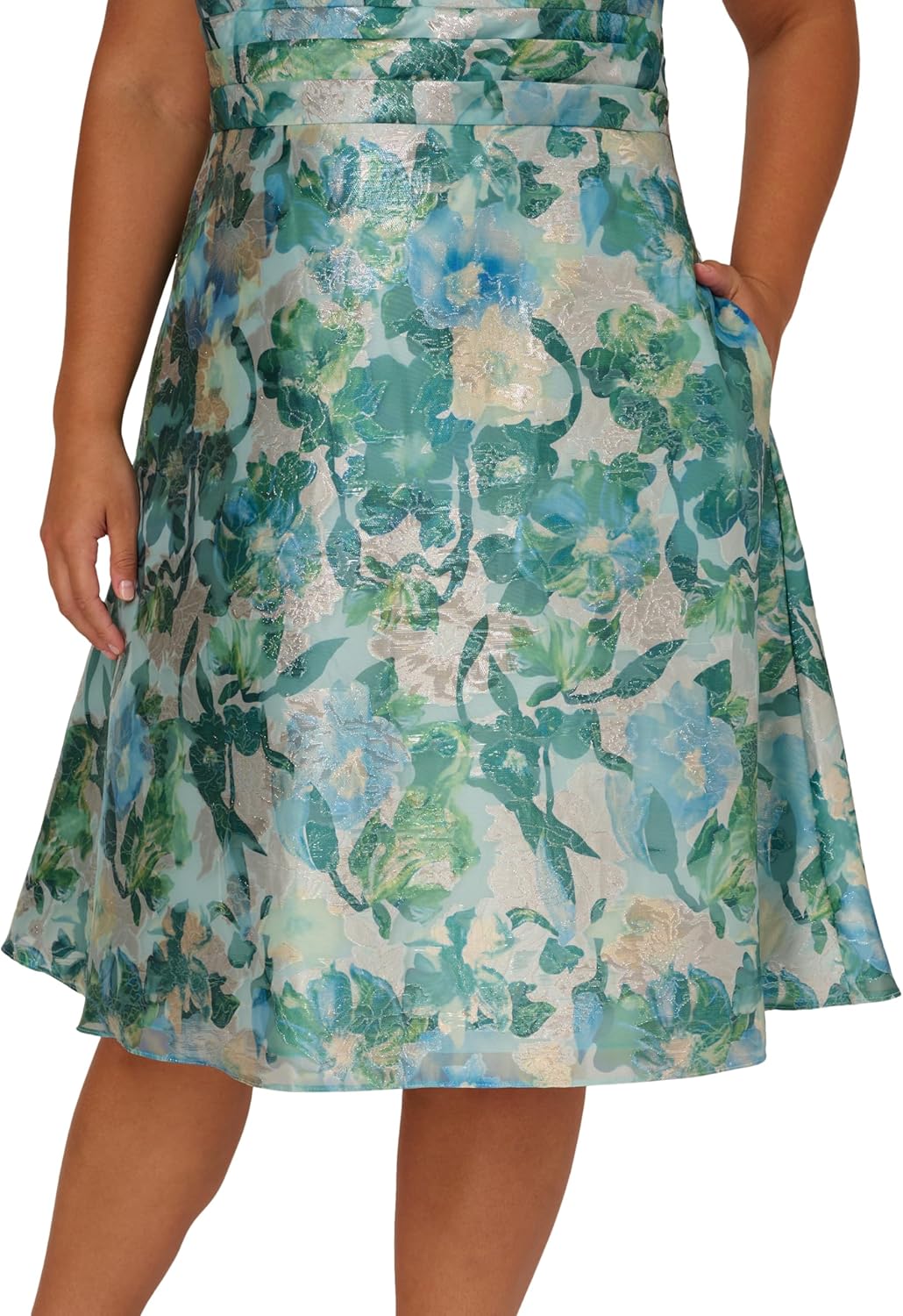 Adrianna Papell Womens Floral Jacquard Midi Dress