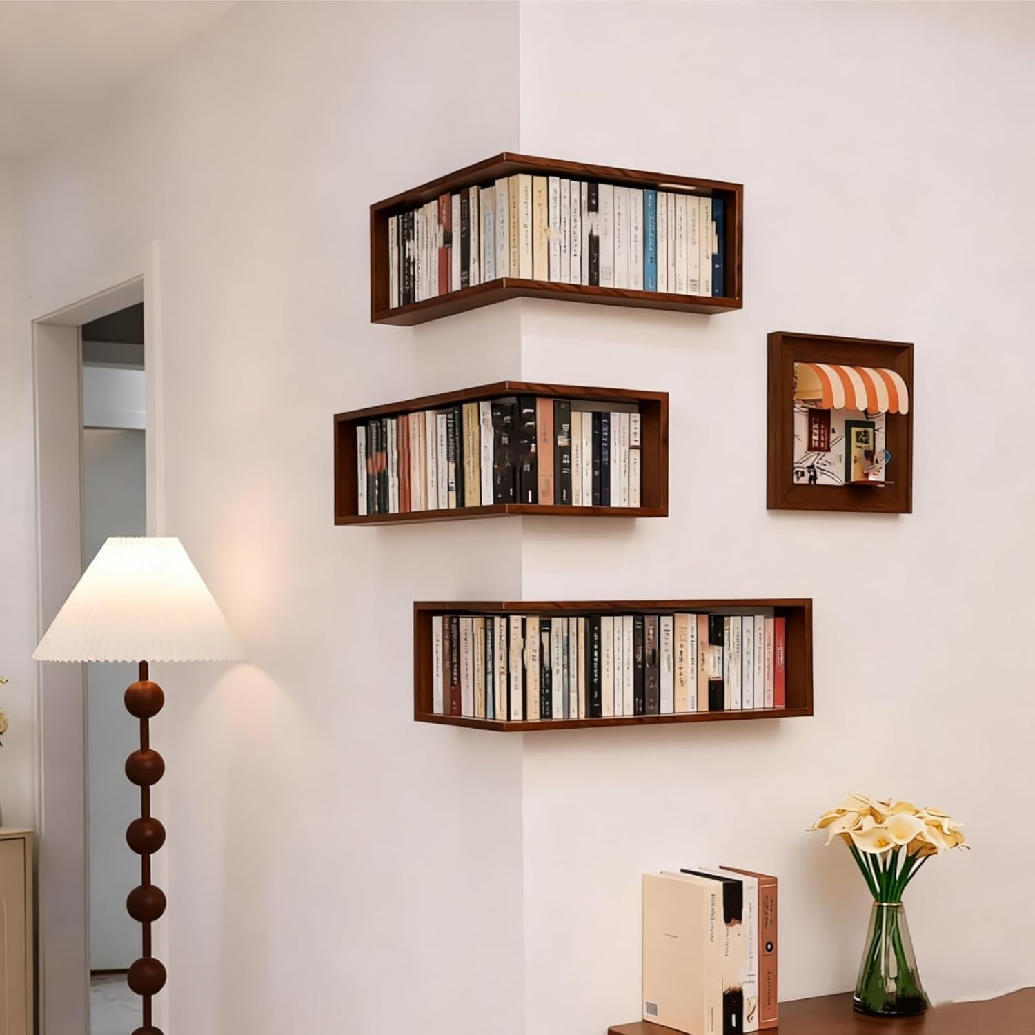 Smart Corner Shelves That Light up Your Space,Illuminated Wooden Wall-Mounted Display Rack,Corner Wall Floating Storage Shelves with Light,Space-Saving for Living Room,Bedroom (Without Light)