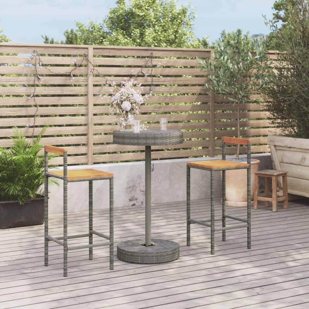 Furniture Sets 3 Piece Patio Bar Set Gray Poly Rattan&Solid Wood Acacia,Durable Garden Bar Set with WeatherResistant Rattan for Patio, Balcony, or Garden Garden Conversation Sets