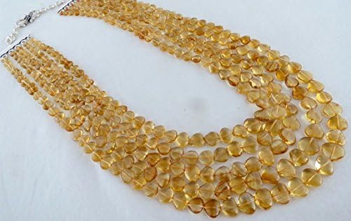Natural CITRINE HEART SHAPED Beads Necklace 19 INCHES 5-10mm