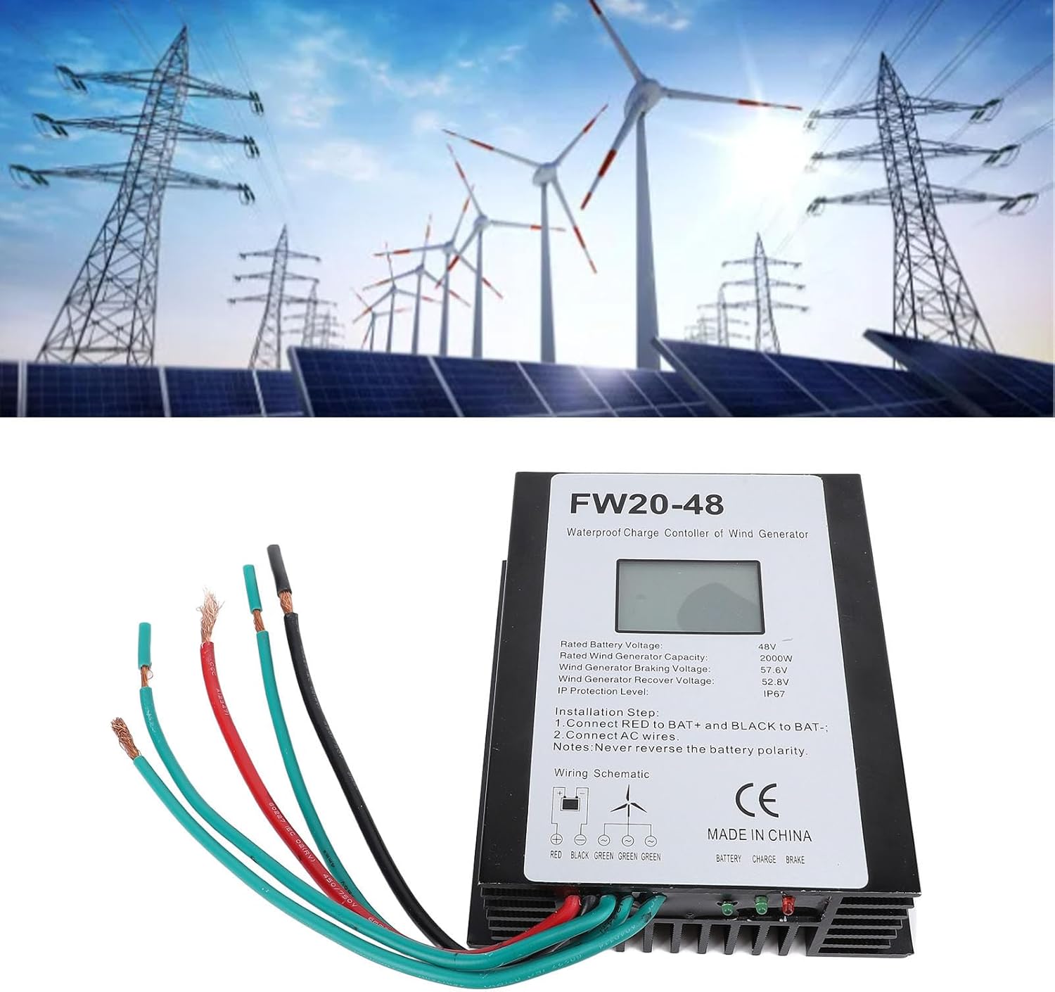 MPPT Wind Turbine Controller 48V 2000W | IP67 Weatherproof & Overvoltage Protection | LED Display for Home Wind System | Aluminum Alloy Heat Dissipation