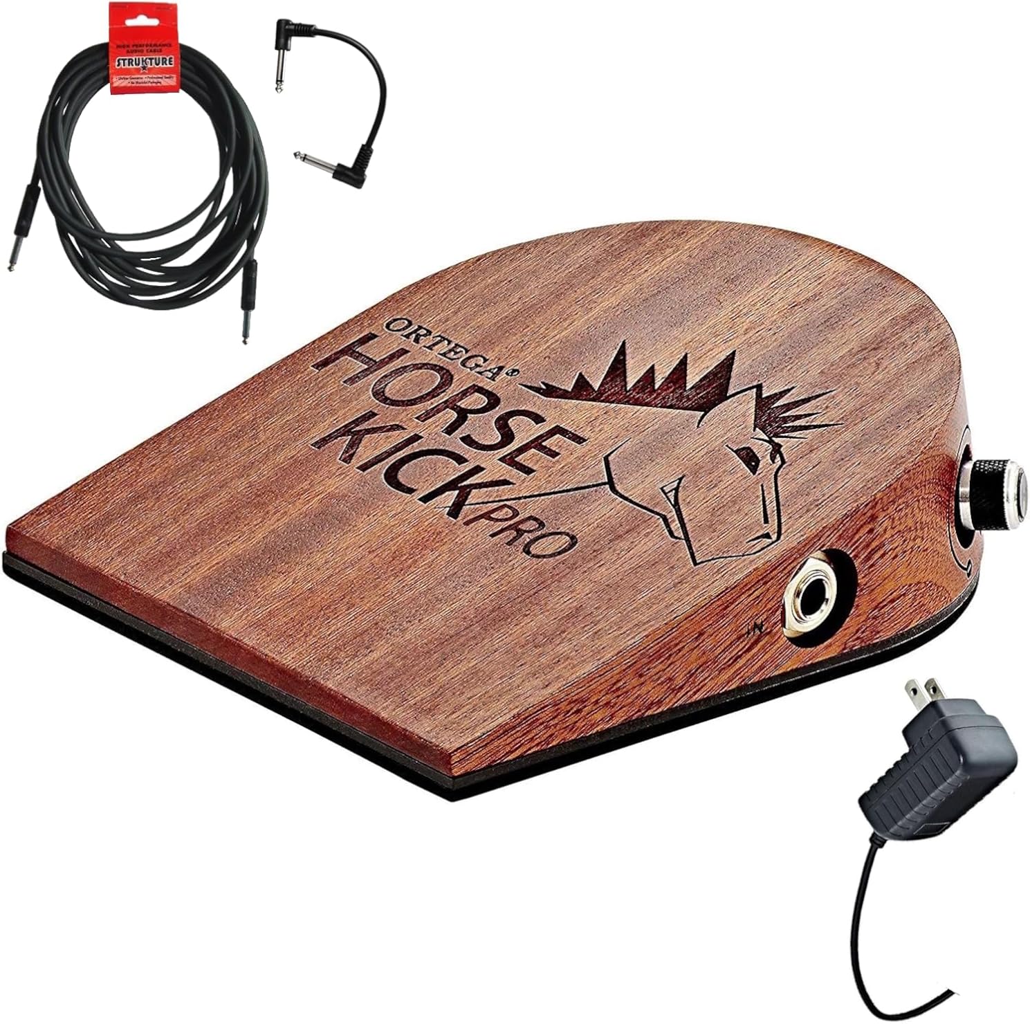Ortega Guitars Horse Kick Pro Digital Guitarist Stomp Box with 5 Samples - Bundle with Instrument Cable and Patch Cable