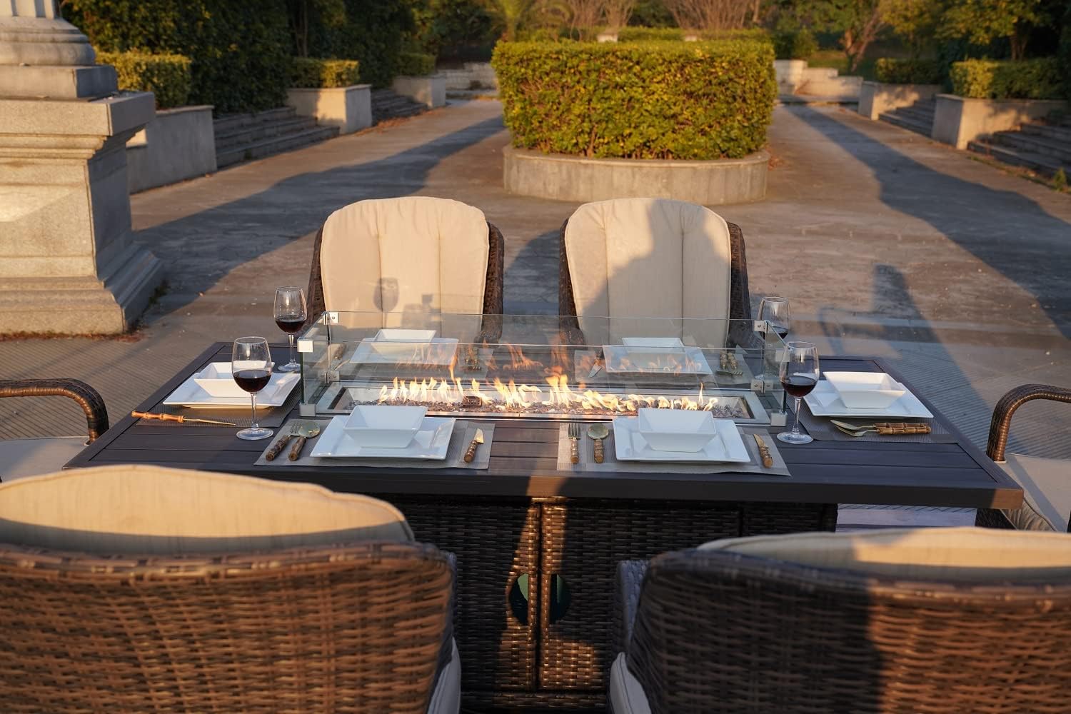 HomeRoots Brown Wicker Outdoor Patio Gas Fire Pit Table