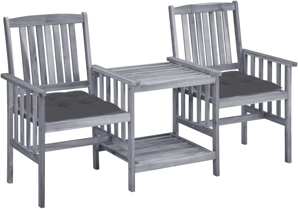 Patio Set Patio Chairs with Tea Table and Cushions Solid Acacia Wood