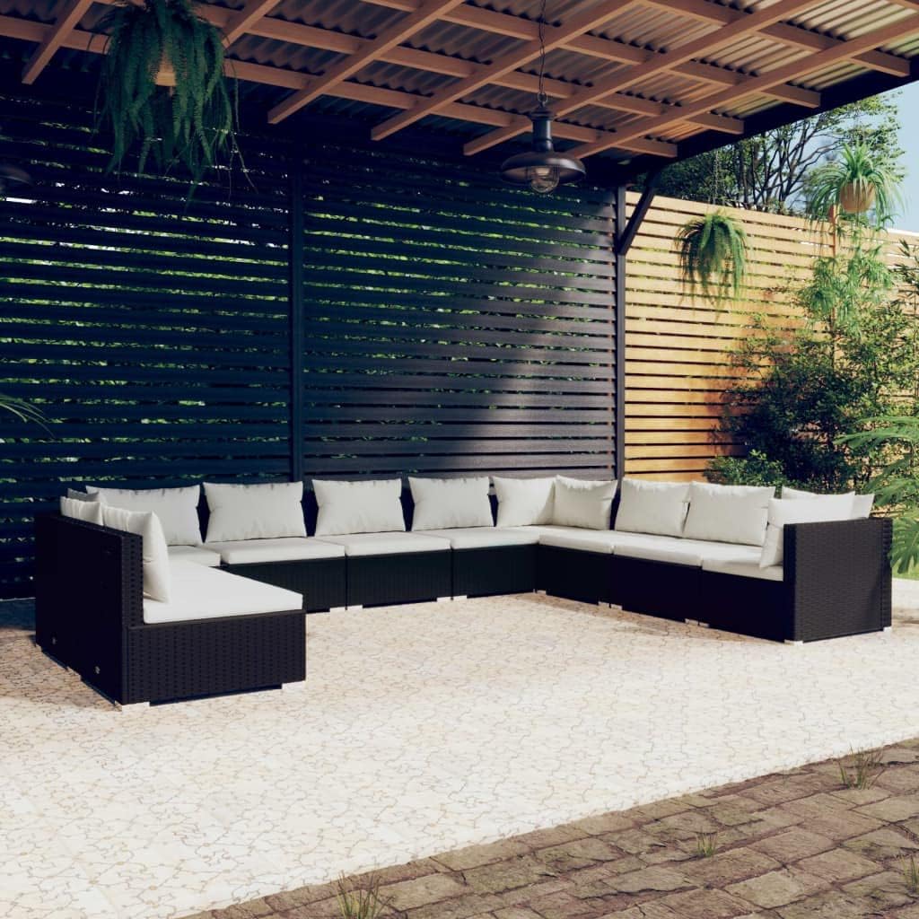 10 Piece Patio Lounge Set with Cushions Black Poly Rattan,Indulge in Leisure with Our Modular Poly Rattan Patio Lounge Set: for Outdoor Relaxation Patio Furniture Sets, Outdoor Furniture Sets