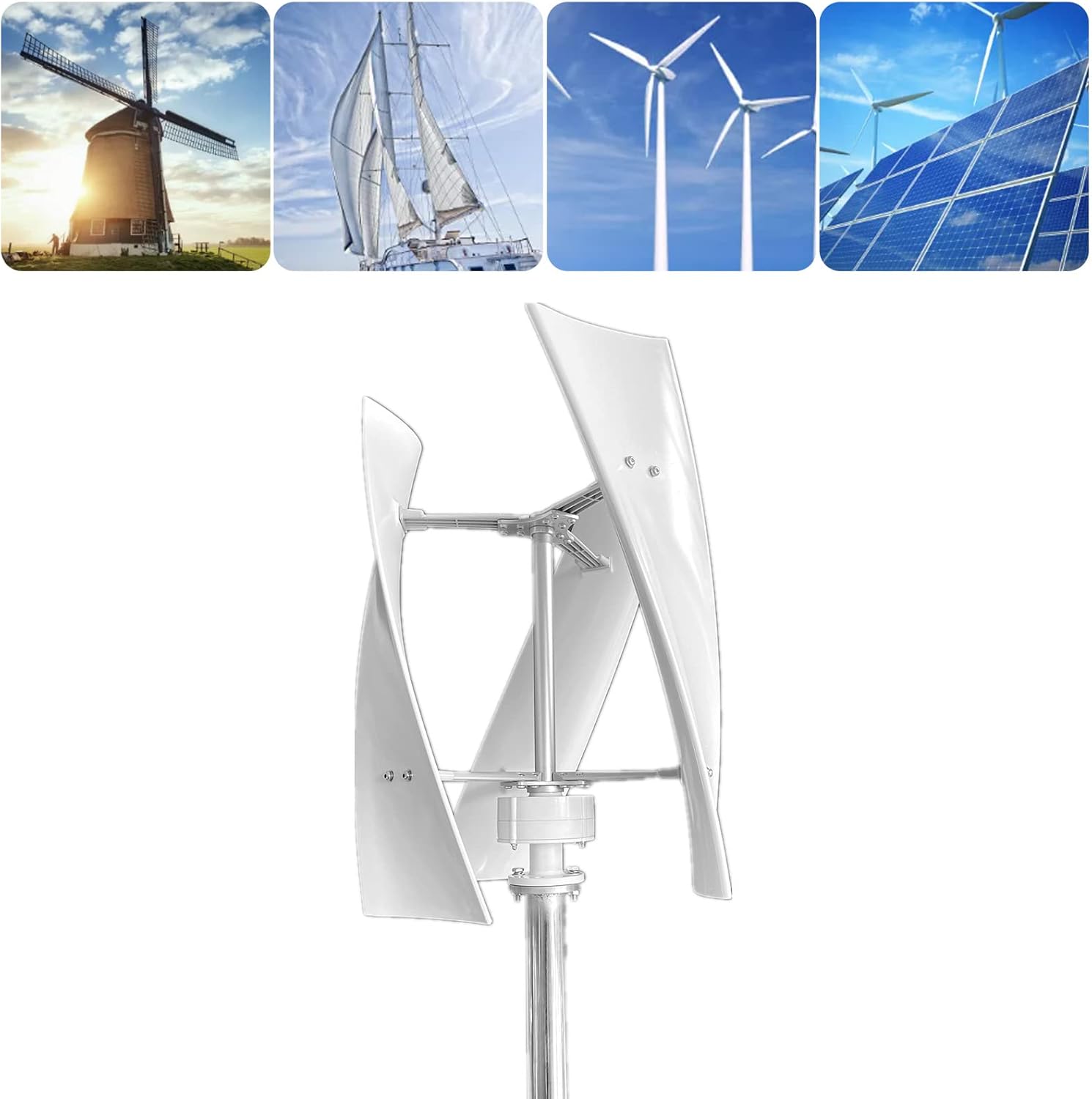 Wind Turbine Generator, 300W Aerodynamic Maglev Vertical Wind Power Turbine Generator, GFRP Blade, Low Torsion Vibration Quiet, Double Bearings(12V)