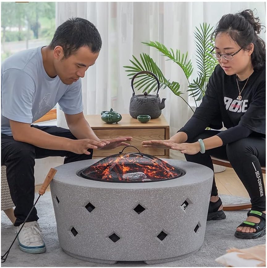 Outdoor Fire Pit Wood-Burning Fire Pit On The Garden Terrace, Indoor Multi-Function Fireplace Barbecue Table, Outdoor Heater with Spark Protection Device