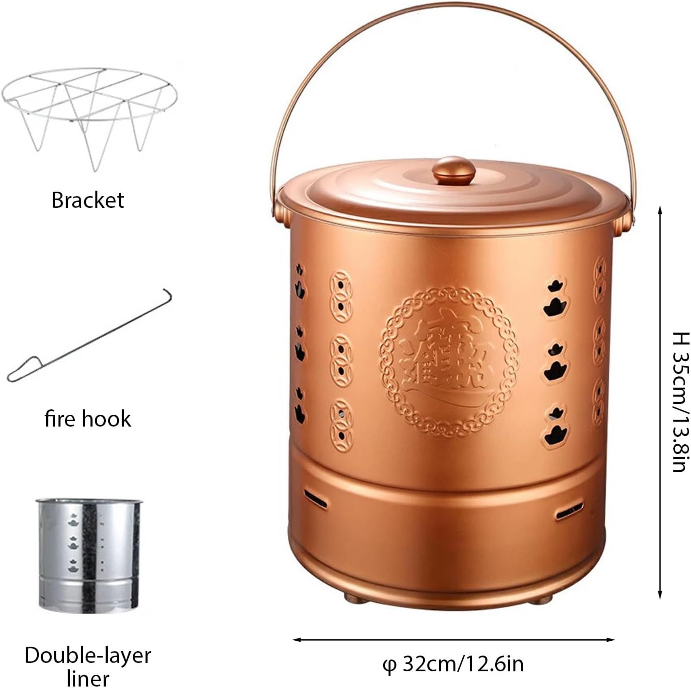 Stainless Steel Paper Burn Bucket, Burn Can for Paper, Incinerator for Garden Leaf Wood Trash Backyard Bonfire