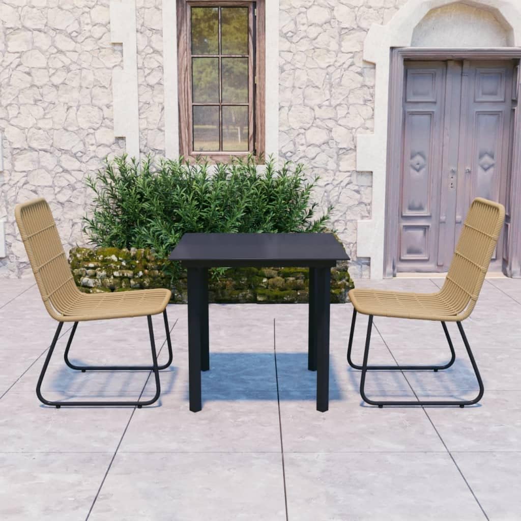3 Piece Patio Dining Set Poly Rattan and Glass Garden Furniture