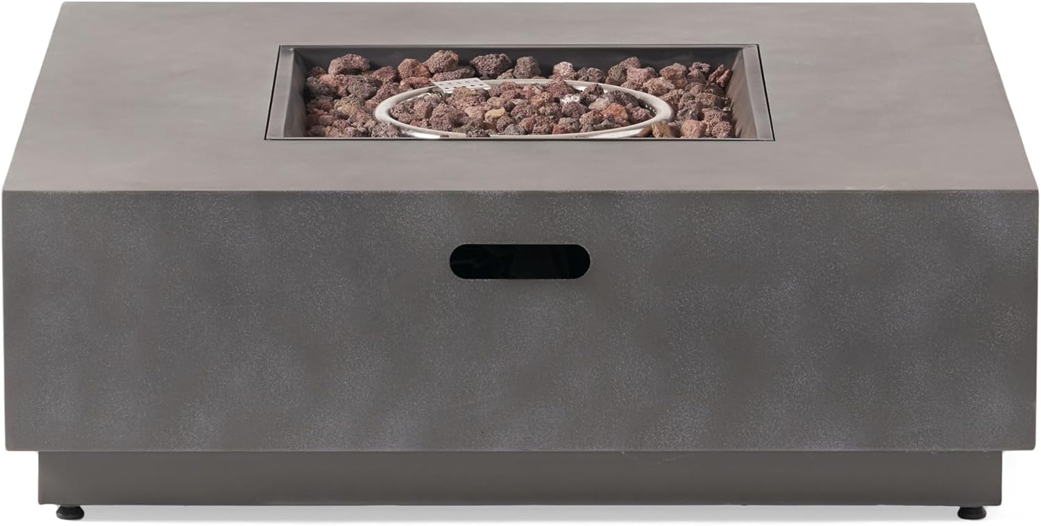 39-inch Square Iron Propane Fire Pit, 50,000 BTU Modern Outdoor Fire Pit Table with Powder-Coated Frame for Patio & Backyard, No Assembly Required - Stone Gray