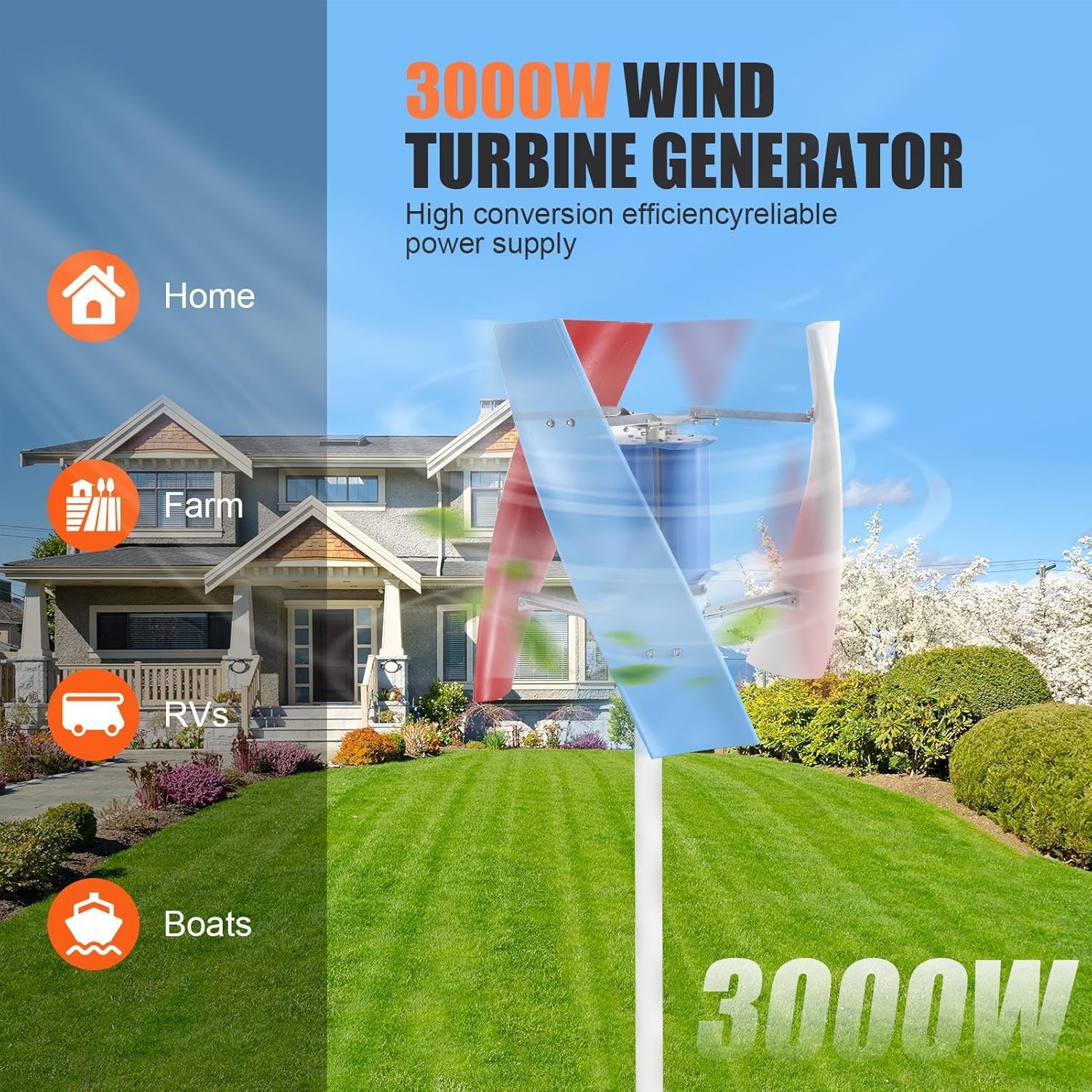 Vertical Axis Wind Turbine, 500W 12V/24V Effective Wind Turbine Generator, No Noise Wind Turbine Generator, Wind Turbine for Home Street Lighting(12V)
