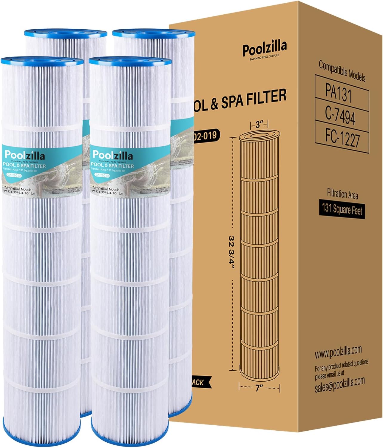 Poolzilla [4 Pack] Pool Filter Cartridge, Compatible with PLF131A, Pleatco PA131-PAK4, Hayward CX1280XRE, SwimClear C5020 Unicel C-7494, Filbur FC-1227, FC-6435, C5025, C5030 [L x OD: 31.75