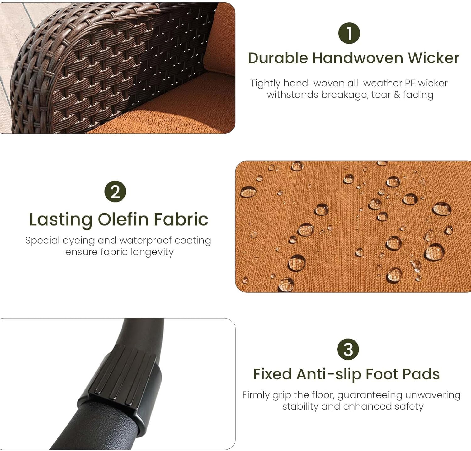 LayinSun 8 Piece Wicker Outdoor Furniture Set with 6-inch Comfy Cushions, High Back Patio Furniture Set with Swivel Rocking Chairs and Fire Pit Table