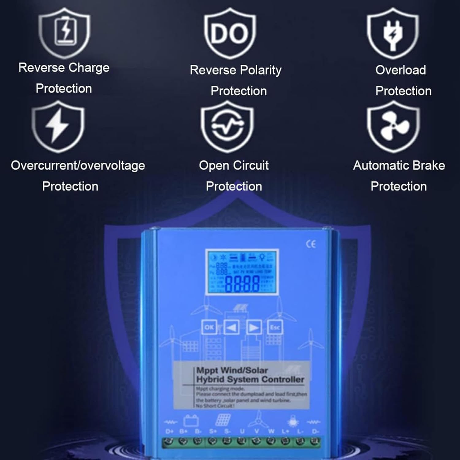 Wind Solar Hybrid Charge Controller 5000W-12000W,12V/24V/48V LCD Display MPPT Boost Charging Multifunctional Wind Solar Controller,5000W-24V