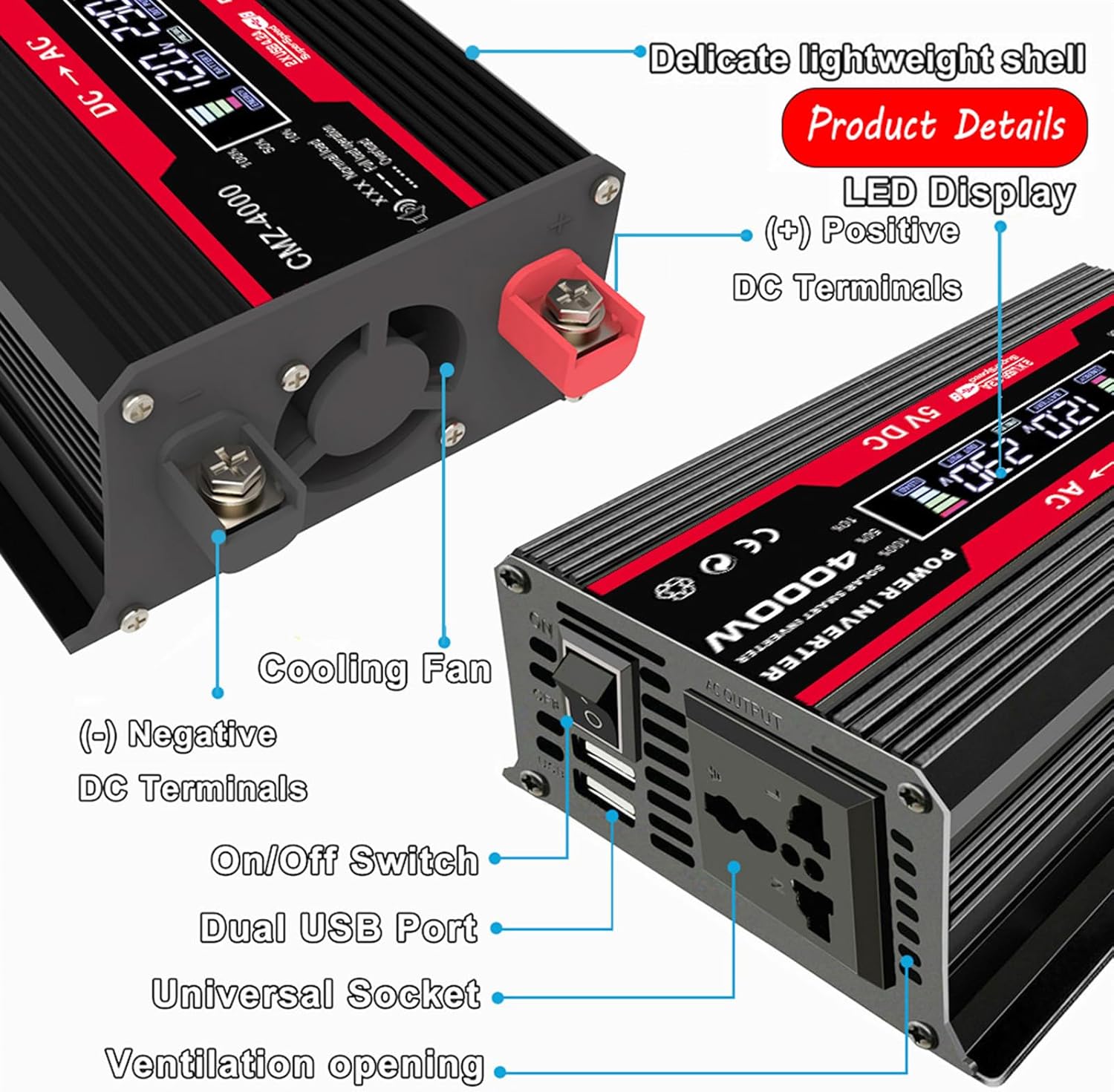 18W 12V Solar Panel Starter Kit with 4000W Inverter & 30A Controller - Ideal for RV, Camping, Off-Grid Adventures - Portable Solar Power Solution (Red)