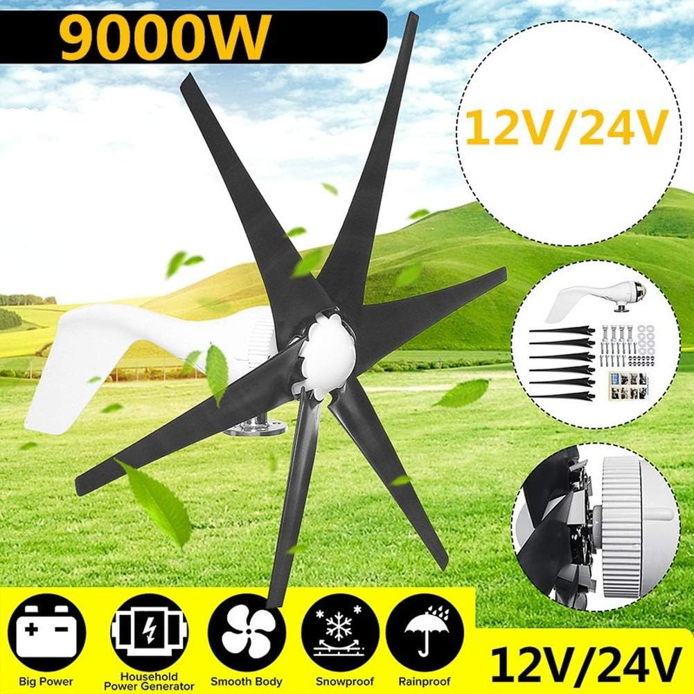 9000W 6 Fiber Blade Wind Turbines Horizontal Home Wind Generator Windmill Energy Turbines Charge 12V 24V Volt Power Red (12V)