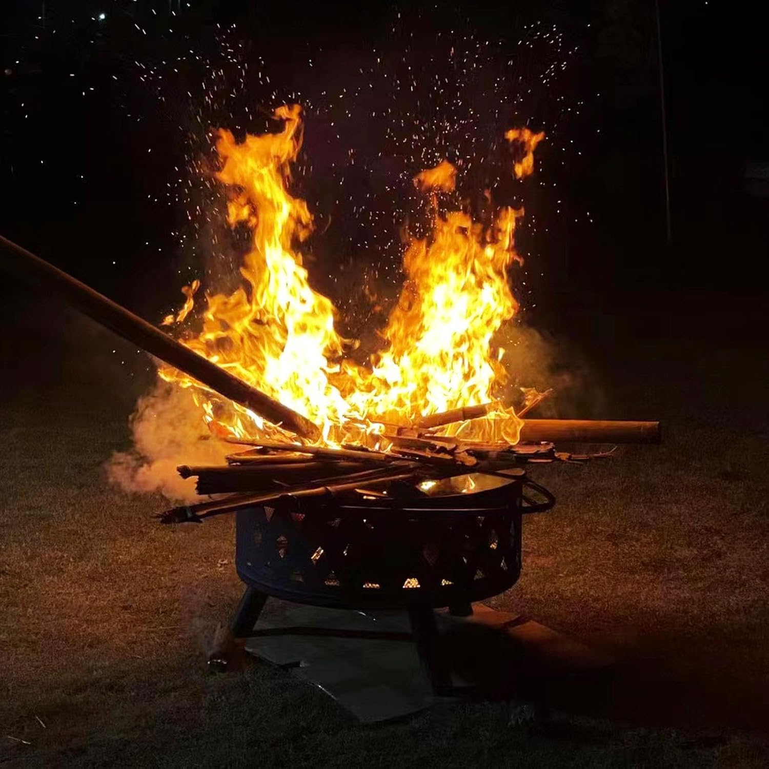 Outdoor Fire Pit Wood Burning Fire Pits for Outside with Lid & Fire Poker, with Cover Lid, Steel Round Table for Backyard Bonfire Patio Picnic