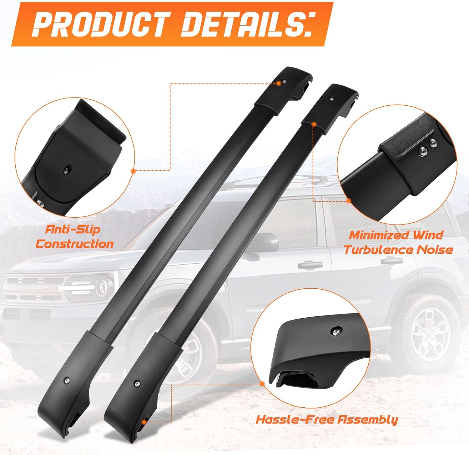 Roof Rack Cross Bars Luggage Carrier Fit for Ford Bronco Sport 2021-2024, Capable of Supporting Up to 200 lbs/90 kg, Ideal for Roof Bags, Roof Boxes, Bike Racks, and Various Other Accessories.