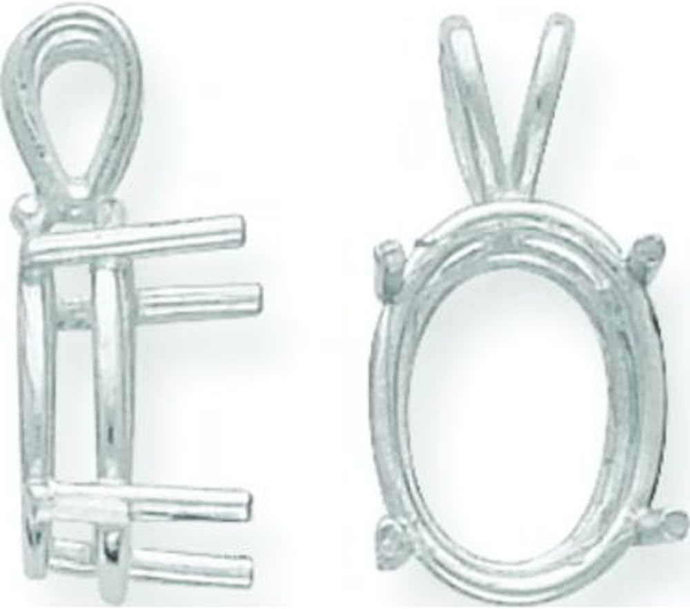14K White Gold 4 Prong Oval Pendant Setting 12x10mm
